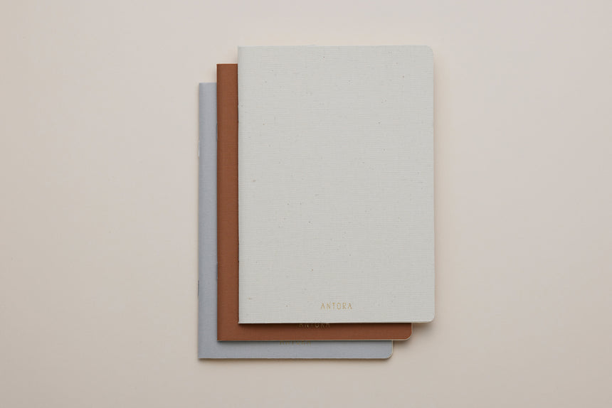 Linen Notebook 3冊セットC (Natural White / Brown / Light Gray)